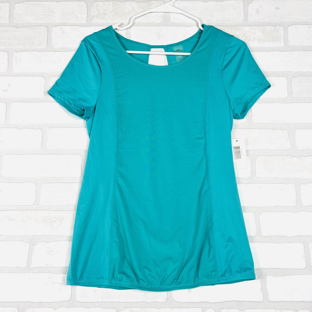 Baseline Athletics Womens Teal Short Sleeve Keyhole Back Performance Top P/S NEW
